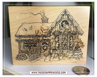 Christmas New England Snow Covered Colonial House Vintage Rubber Stamp | 1997 | PSX