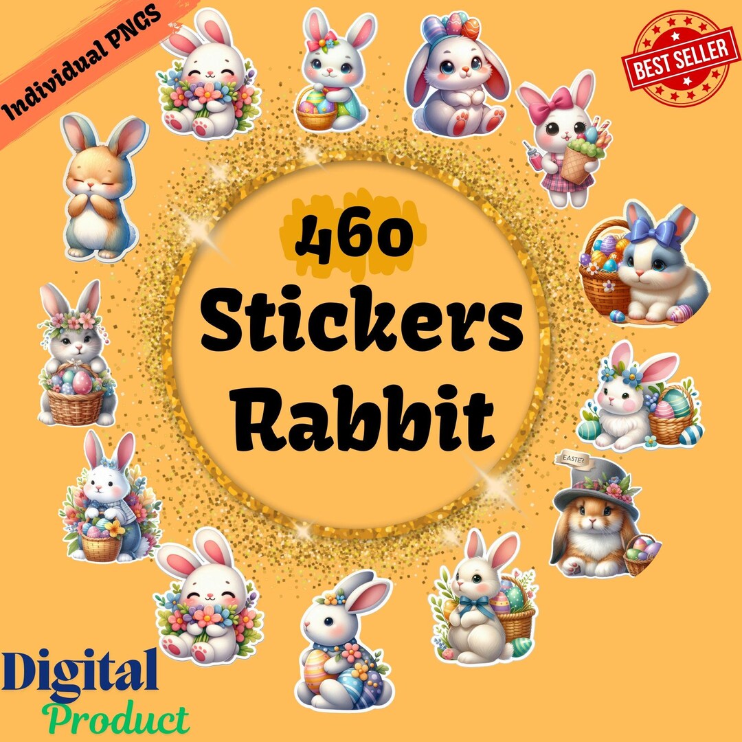 Rabbit Stickers, Printable Stickers PNG, Rabbit Lover, Rabbit Clipart ...