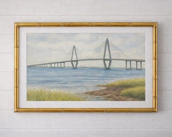 Charleston Ravenel Bridge Watercolor Print | Coastal Lowcountry Art (Digital Download)