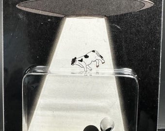 Grijze Alien & Cow Abduction miniatuur op maat gekaarde 1" figuren UFO Believe-editie - Cryptid Craftwork