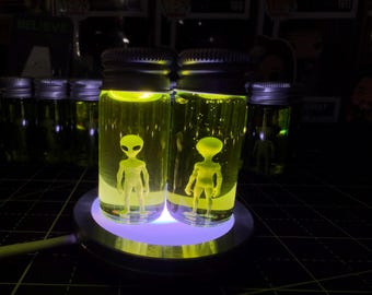 Grey Alien In A Glass Vial 1” Miniature Figure Green Resin- Cryptid Craftwork