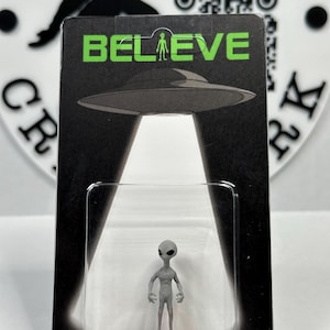 Grey Alien Miniature Custom Carded 1” Figure UFO Believe Edition - Cryptid Craftwork
