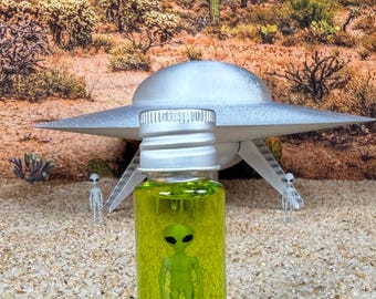 Miniature Grey Alien Figure In A Plastic Vial Green Resin- Cryptid Craftwork