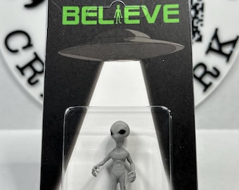Grey Alien Miniature Custom Carded 2” Figure UFO Believe Edition - Cryptid Craftwork