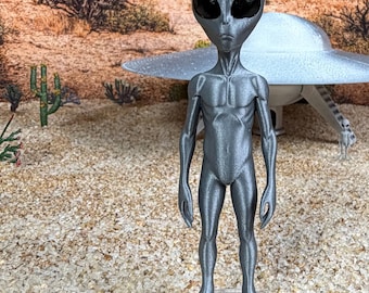 Silver Alien 3.75" Loose UFO Figure Only with Stand - Cryptid Craftwork
