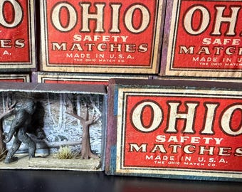 Bigfoot Retro Matchbox Handmade Diorama Cryptid Craftwork; Sasquatch, Yeti