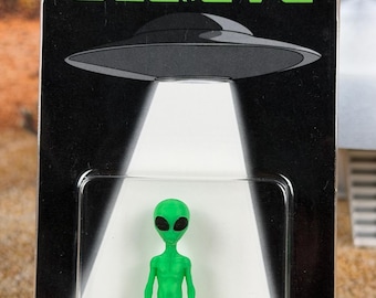 Green Alien Miniature Custom Carded 2” Figure UFO Believe Edition - Cryptid Craftwork - "Little Green Men"