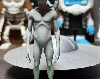 Grijze buitenaardse 3,75" losse ufo-figuur, alleen met standaard - Cryptid Craftwork