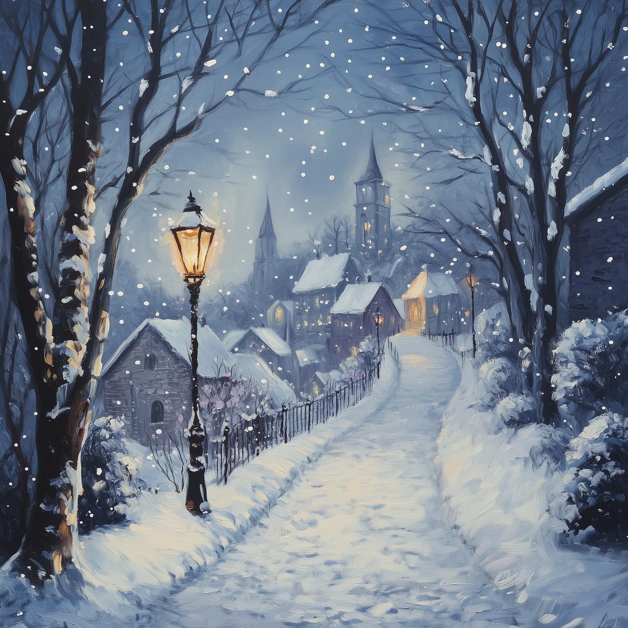 冬の村の油絵：懐かしい雪景色（デジタルダウンロード） - Etsy 日本