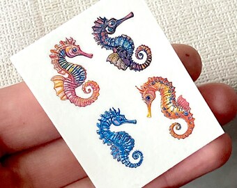 Temporäres Tattoo Seepferdchen – Wasserdichter Aufkleber, Ca. 21x14,5 Cm | Für Festival, Strand & Party