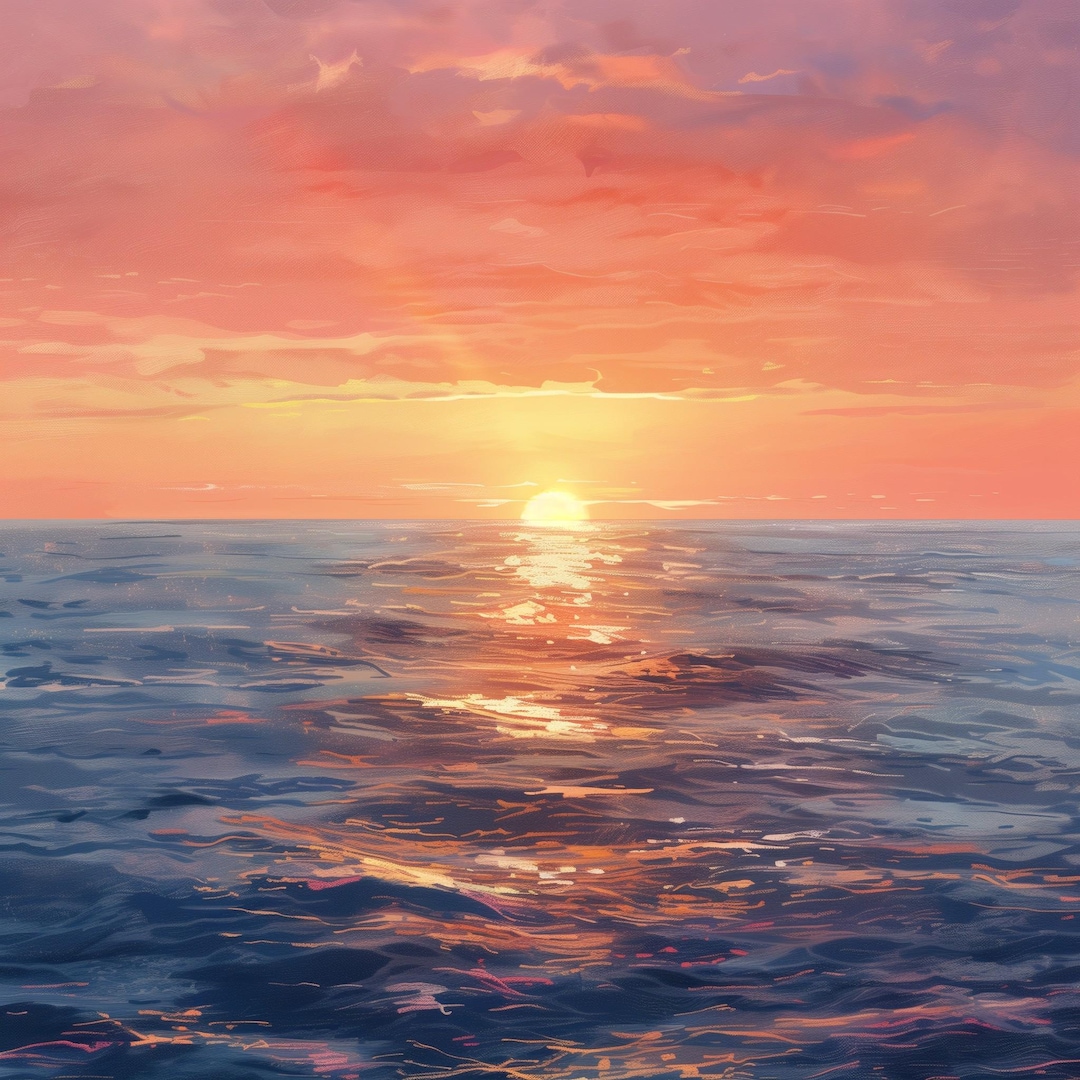 題名夕焼けの海、作者 Kim 、版画Ｎｏ．8/100です。 il_1080xN.6270280610_rjan.jpg
