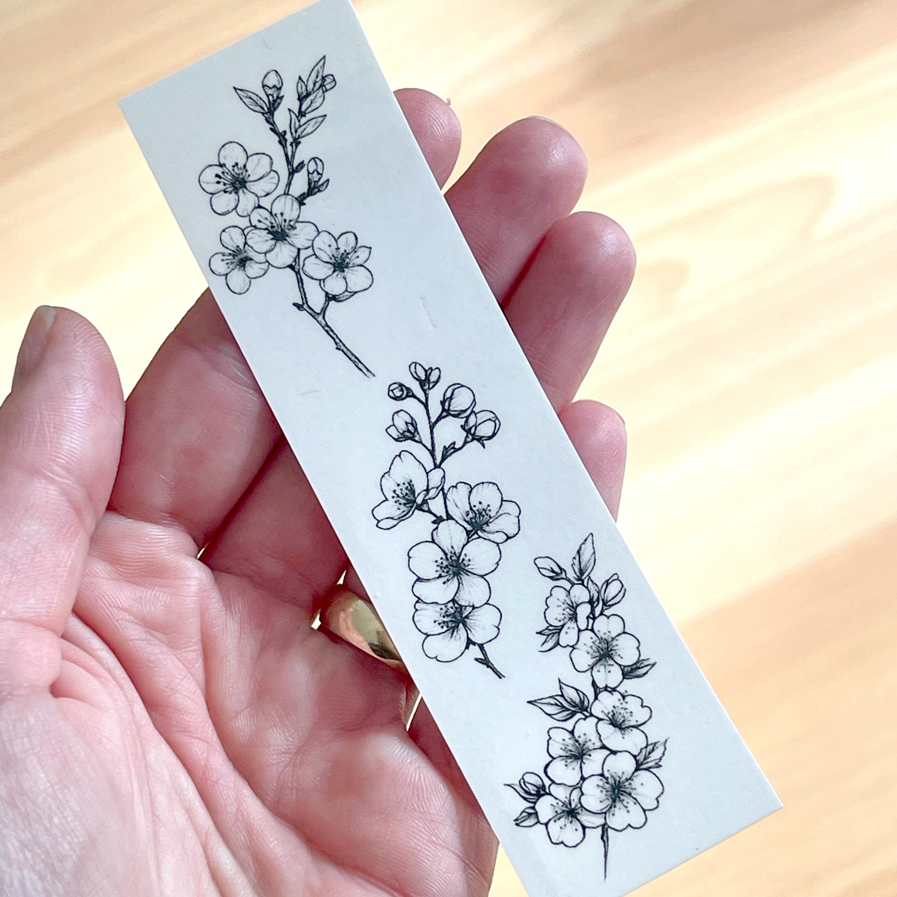 Cherry Blossom Temporary Tattoo Sheet, Monochrome Floral Design, image size:3000x3000