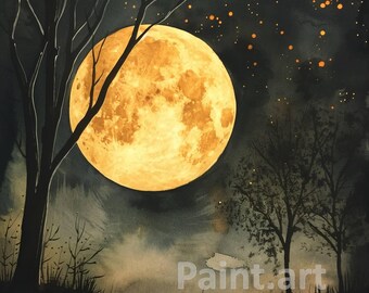 Full Moon Night Landscape Art Print (digital Download) - Etsy Denmark
