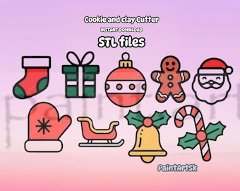 Christmas Cookie Cutter Set STL File: 9 Holiday Shapes (Digital Download)