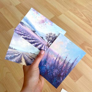 Postkarte Lavendel, Vintage Motiv Postkarten, Lavendelfelder Kunstwerk, Grußkarte Blumen, 3er Set, Provence Wunschkarten