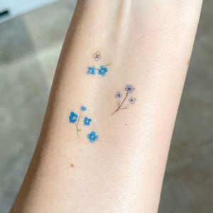 Forget-me-not temporary tattoo, Flower Tattoos, Tiny Tattoo, Flower tiny tattoos, Forget-me-not, black blue,ethereal tattoo,Fake tattoo, set