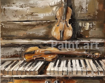 Vintage Piano and Violin Art Print, Antique Style Painting (Digital Download)