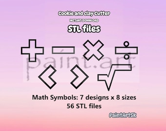 Math Symbols Cookie Cutter STL Files, 7 Designs (Digital Download)