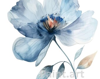 青い花 - 油絵のアートプリント - 花、自然、平和な贈り物
