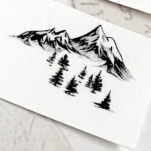 Mountains tattoo, Sheet of mountain tattoos, Tiny Tattoos, Black Monochrome, Mountain and tree tattoo,fake tattoo, set of 3,sheet of tattoos