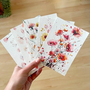 Ansichtkaartbloemen, ansichtkaarten met bloemenmotief, weidebloemenkunstwerk, wenskaarten, bloementhema, bloemenkaarten, set van 5