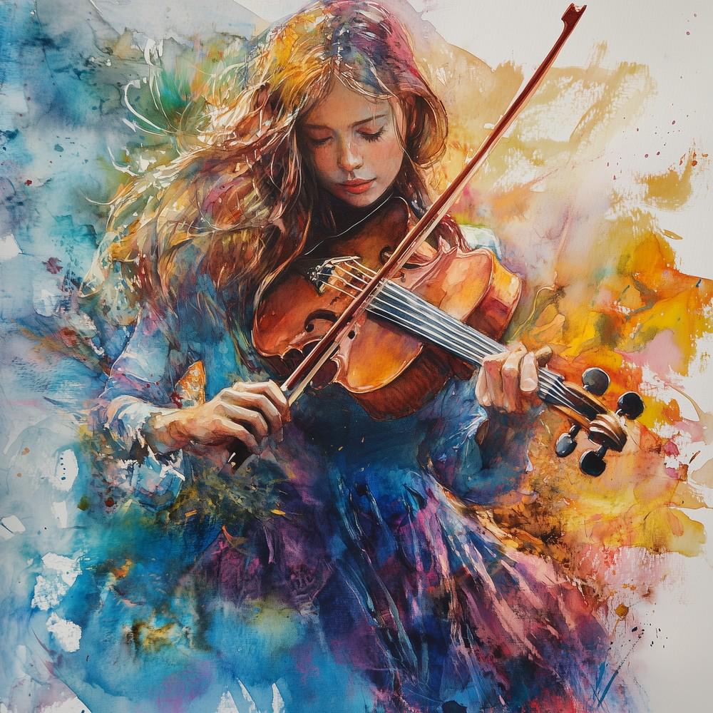 アートランプ　violinist 抽象的なヴァイオリニストのアートプリント、女性ミュージシャンの絵画