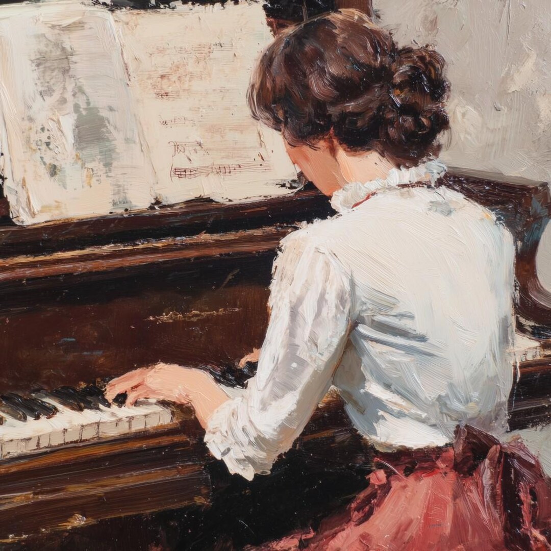 Woman Playing Piano Vintage Printable Art, Digital Art Print, Music ...