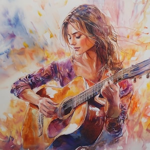 Guitarist Abstract Printable Art, Digital Art Print, Wall Art, Home Decor, Printable Digital Art, Guitar Player Painting, Woman, Guitar