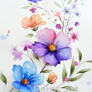 Colourful Flowers Printable Art, Digital Artwork, Flower Wall Art, Floral Home Decor, Digital Download Painting For Flower Lovers
