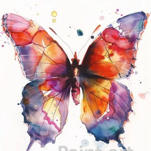 Afdrukbare vlinderkunst, aquarel digitaal kunstwerk, kunst aan de muur, woondecoratie, digitale download schilderij, kleurrijke vlinder