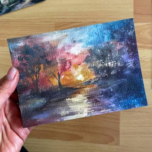 Cartolina Crepuscolo colorato, cartoline con motivo vintage, opere d'arte in stile astratto, cartolina di auguri unica, cartolina colorata, biglietti dei desideri