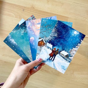 Cartões postais de férias, Cartões postais com motivos de inverno, Cartões postais de Natal com obras de arte, Cartões postais, Cartões de desejos para a temporada de férias, Conjunto de 5, Paisagem de Natal