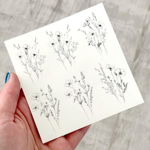 Temporäre Tattoofolie Mohnblumen, Florale Tattoos, kleine Tattoos, Blume kleine Tattoos, Unikat Tattoo, Florale Motive, Blumen, schwarz, Monochrom