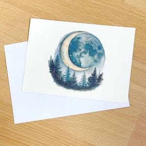 Carte postale lune, cartes postales vintage pour voeux et souhaits, oeuvre d'art en croissant, cartes design nuit étoilée