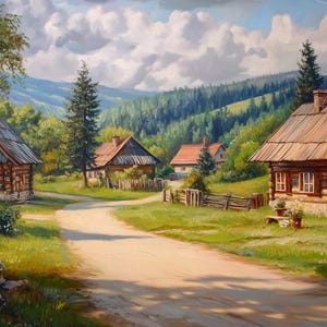 Vlkolinec Cottage, Slovak, Slovakia, UNESCO, Mountains Wall Art, Home Decor, Digital Download Painting, Slovak landscape, Slovak, Slovakia