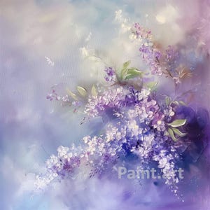 Lilac Printable Art, Digital Art, Flowers Wall Art, Floral Home Decor, Digital Download Painting For Flower Lovers, Romantic Style, Artwork