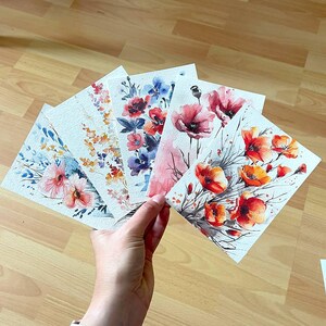 Postkarte Blumen, Blumenmotiv Postkarten, Wiesenblumen Kunstwerk, Grußkarten, Florales Thema, Blumenkarten, 5er Set