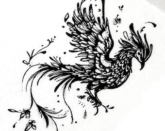 Black Phoenix Temporary Tattoo Sheet, Whimsical Tattoos (3 ct)