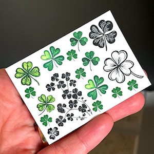 Temporary tattoo sheet Clover, Clover Tattoo, Tiny Tattoos, Clover tiny tattoos, Tattoo sheet, ethereal tattoo, 4 leaf clover, clover, green