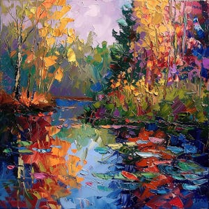 Kleurrijke herfst afdrukbare kunst, digitale kunstafdruk, herfstmuurkunst, herfsthuisdecor, afdrukbare digitale kunst, uniek schilderij, abstracte stijl