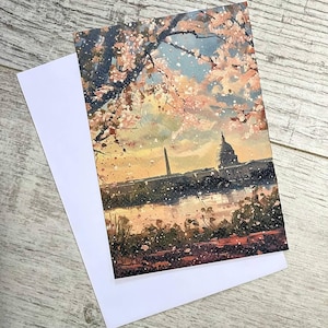 Carte postale Le printemps à Washington, Cartes postales à motif vintage, Oeuvres d'art de paysage, Cartes postales nostalgiques, Thème de la ville, Cartes Washington, Arbres en fleurs