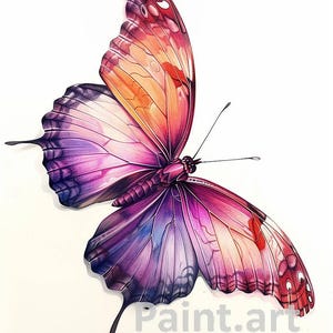 Afdrukbare vlinderkunst, aquarel digitaal kunstwerk, kunst aan de muur, woondecoratie, digitale download schilderij, kleurrijke vlinder