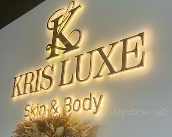 Letrero metálico personalizado con logotipo, letrero comercial LED retroiluminado 3D, decoración personalizada para vestíbulos.