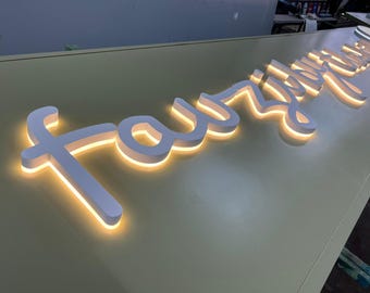 Letrero metálico luminoso personalizado para negocios: letras LED cortadas con láser, señalización personalizada.