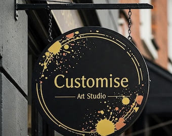 Letrero metálico personalizado con forma de hoja – Letrero redondo de doble cara para escaparate