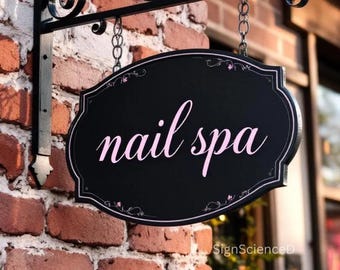 Custom Metal Blade Sign, Double Sided Shop Logo, Hanging Chains