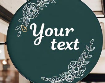 Letrero metálico personalizado con forma de hoja, letrero de doble cara para escaparate comercial con logotipo.