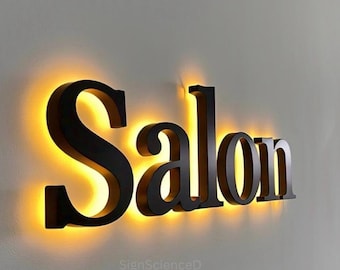 Letrero metálico retroiluminado LED personalizado, logotipo 3D, acabado cepillado.