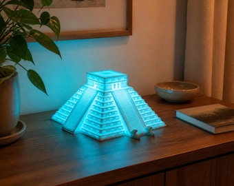 Chichen Itza Pyramid Cordless Lamp | Dimmable, Remote Controlled LED Light | Multiple Light Colors