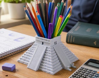 Chichen Itza Pyramid Pen Holder | Mayan Architecture Desk Organizer